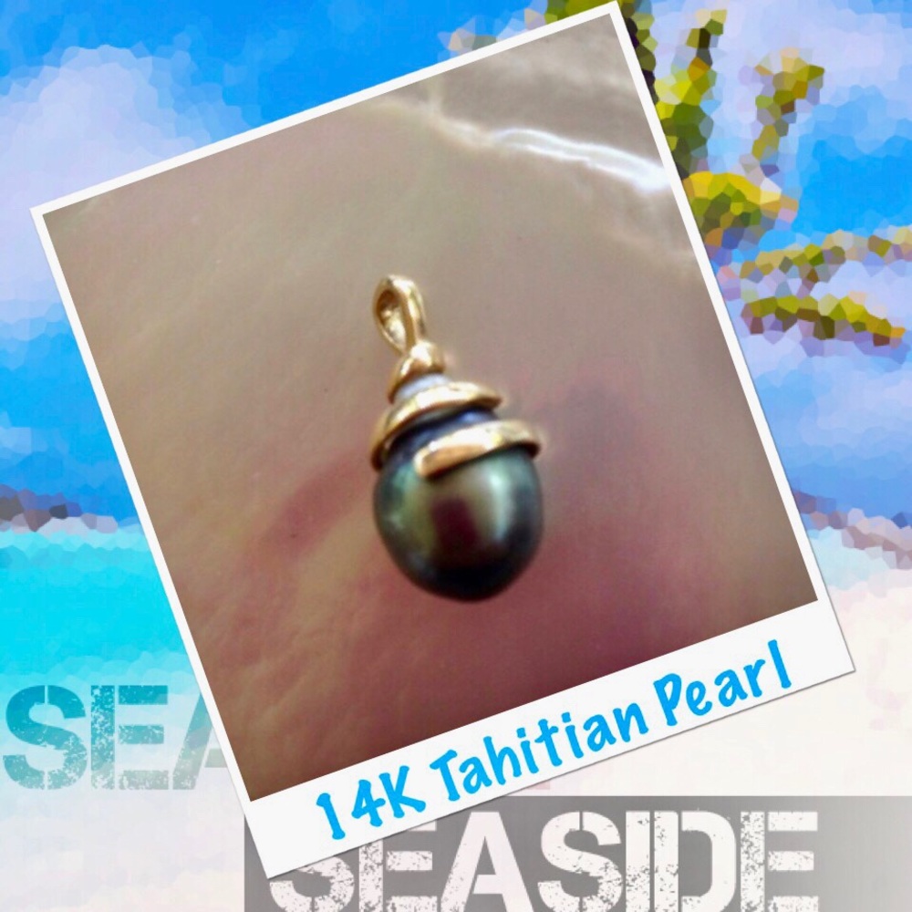 14k Yellow Gold Swirl Tahitian Pearl Pendant